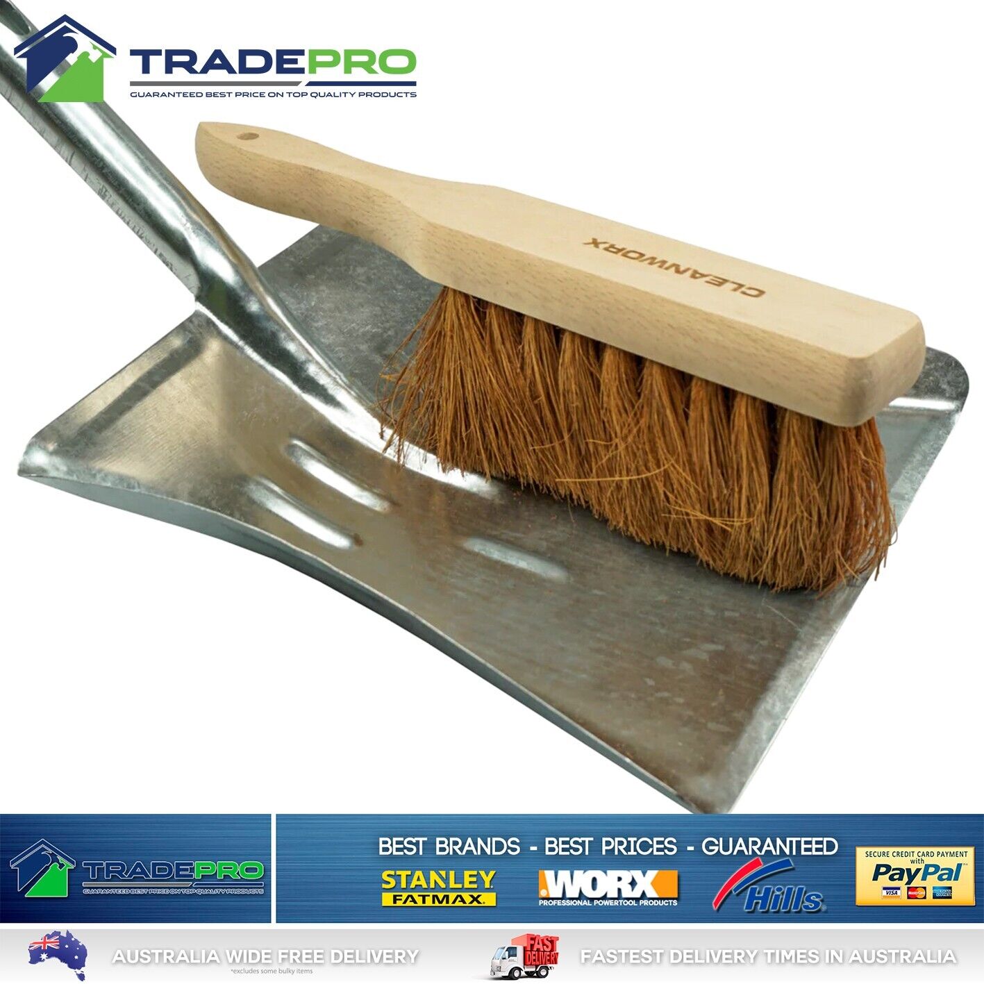 Fireplace Brush and Pan Metal Dustpan Fire Heat Resistant Natural Coco Brush