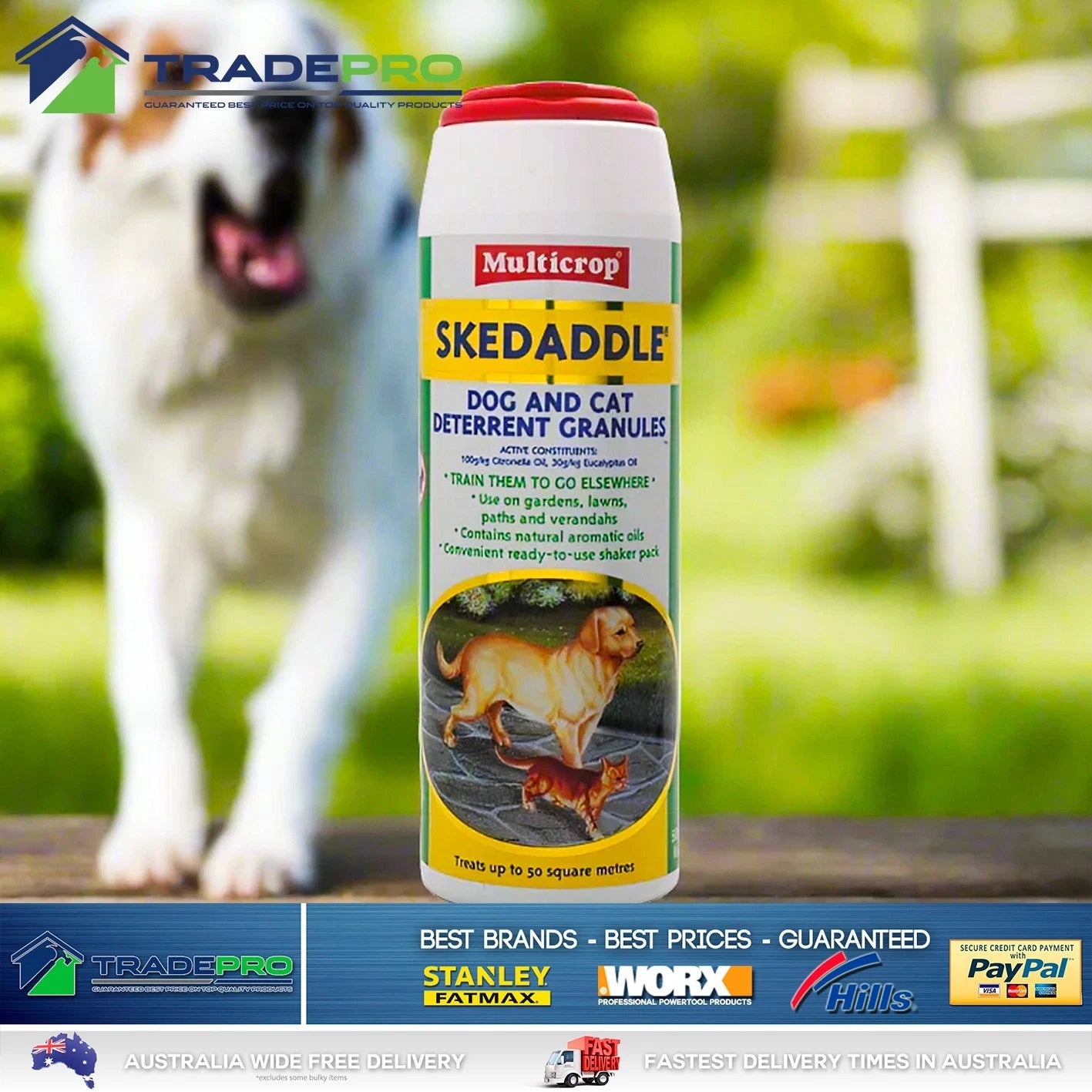 Dog & Cat Repellent 500g Multicrop Skedaddle Safe for Pets Keep Off Garden Grass