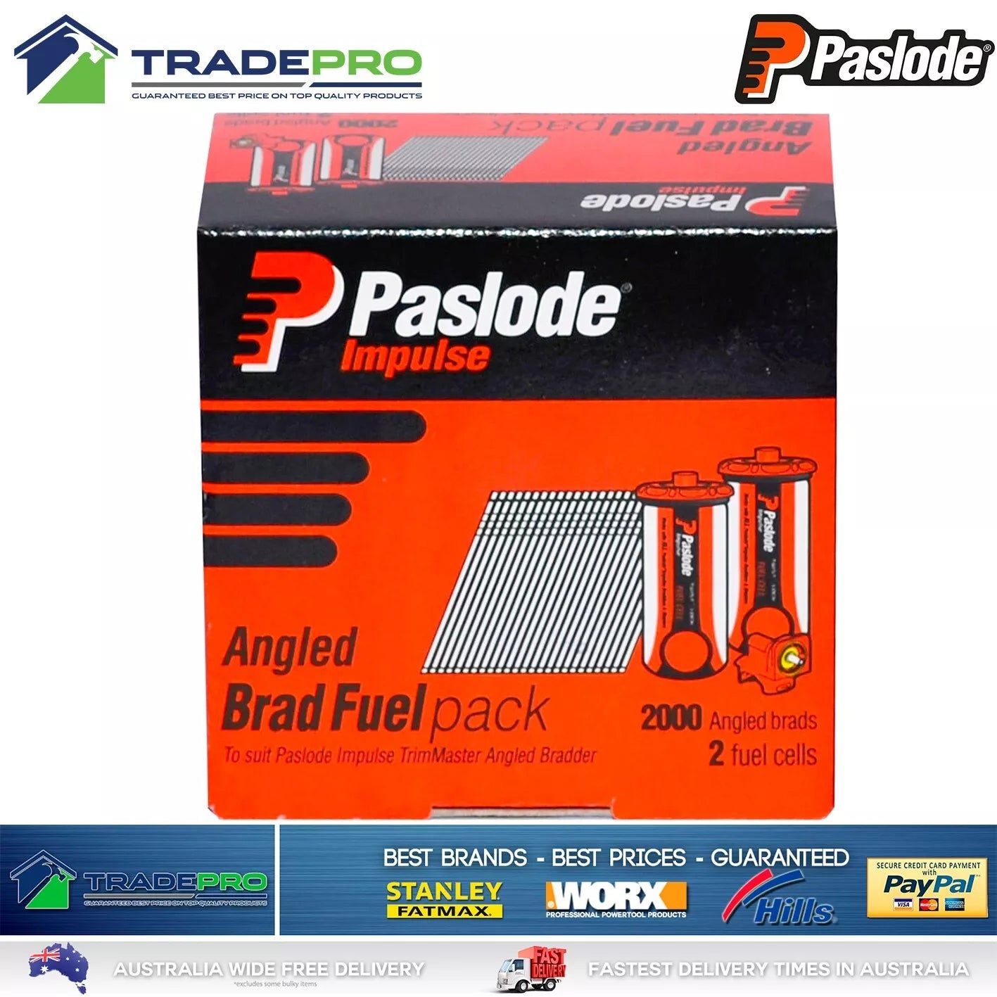 Paslode Genuine Impulse Trimmaster 50mm 2000 16 Gauge Angled Nails & 2x Gas
