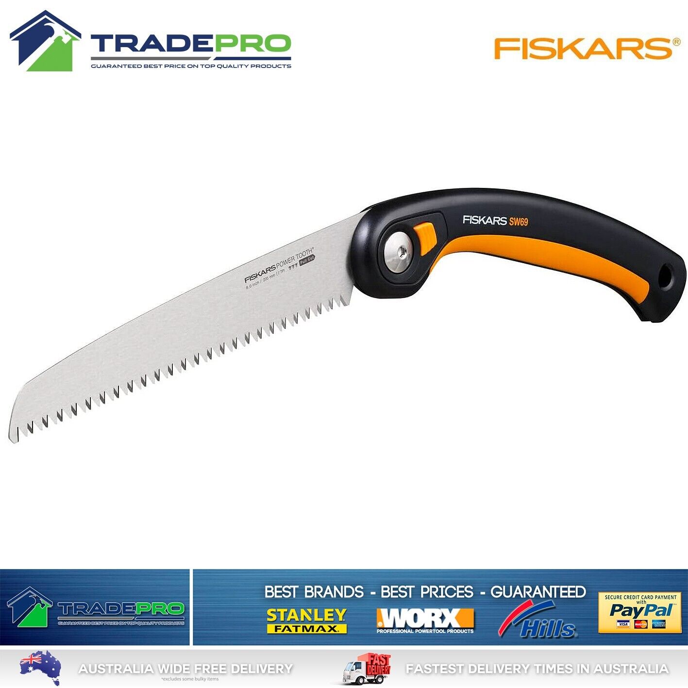 Fiskars PRO Folding Saw 21cm 3 Position Premium Pruning Pull Pruner Razor Teeth