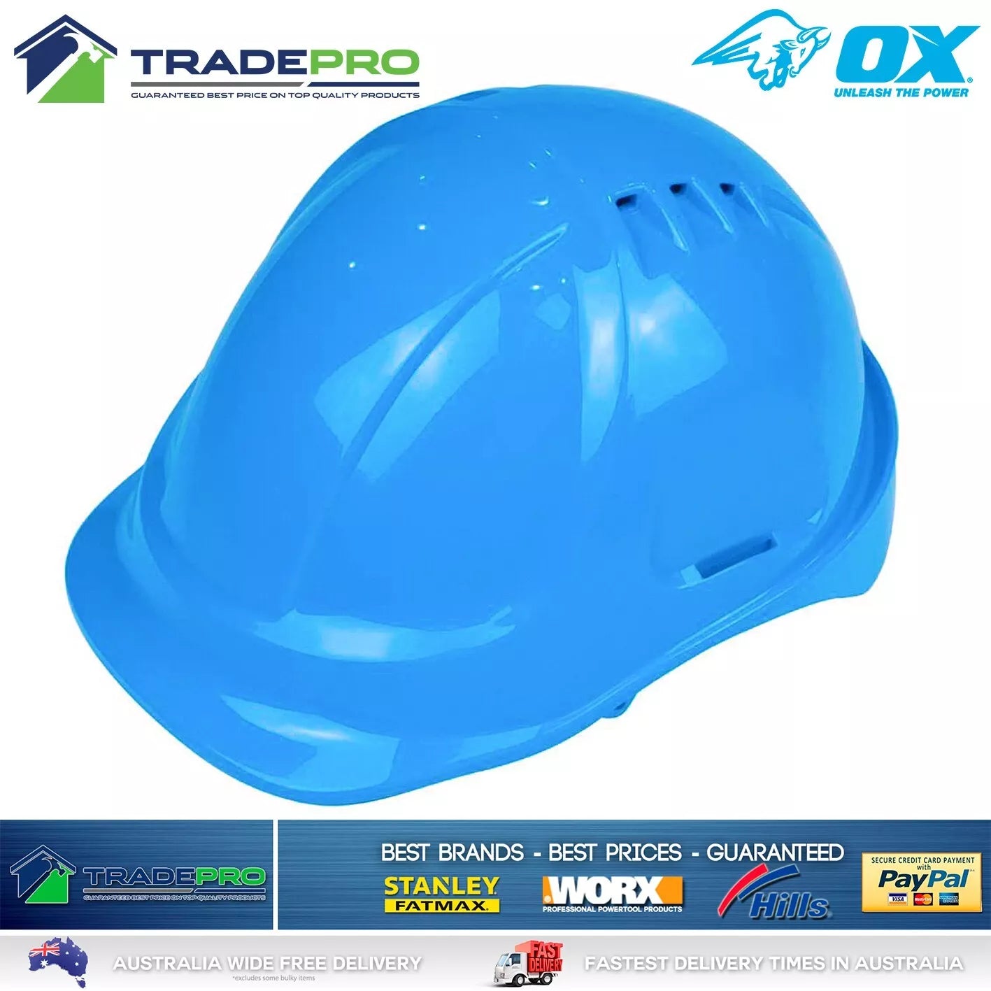 Hard Hat Safety Helmet Ox Tools Premium Vented Adjustable Harness AS/NZ Standard