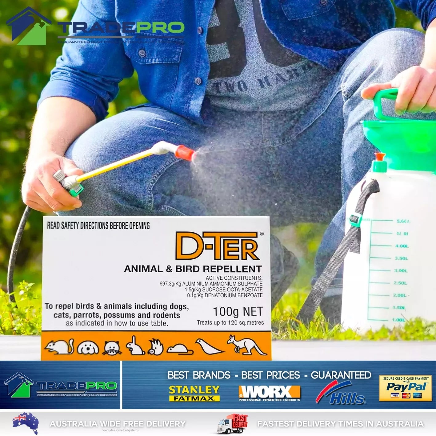 2x D-Ter Animal Bird Repellent 100g Possum Deterrent Rabbit Dog Cat Animal Spray