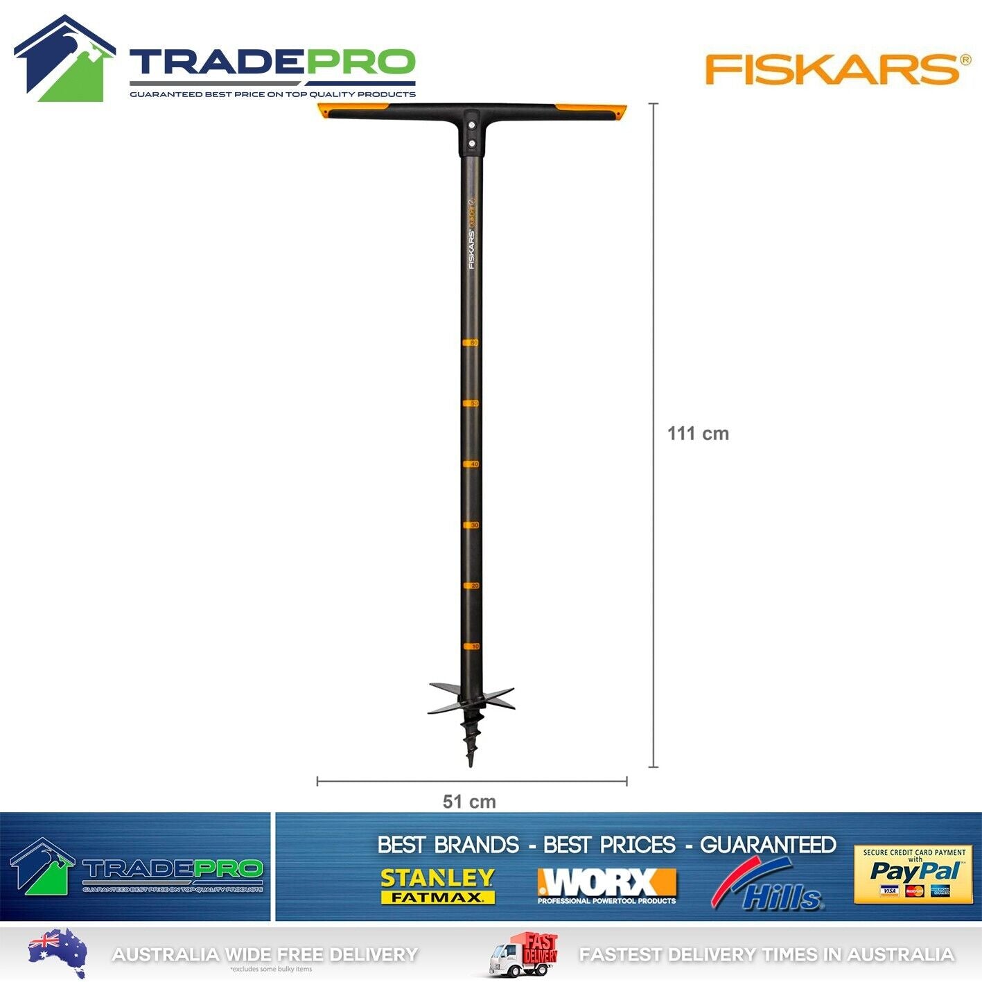 Fiskars Garden Hole Digger 150mm Spiral Plant Auger Earth Planter Quick Drill