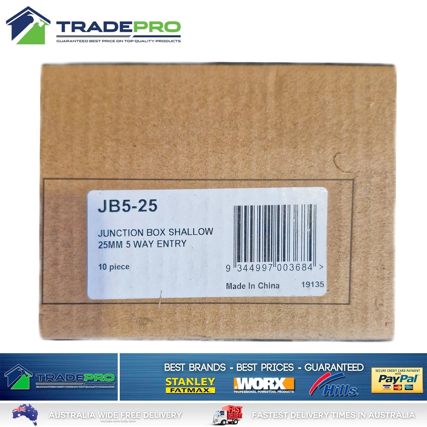 10x Junction Box 25mm Tripac 2 Way Electrical Conduit 90Deg Round Shallow PVC