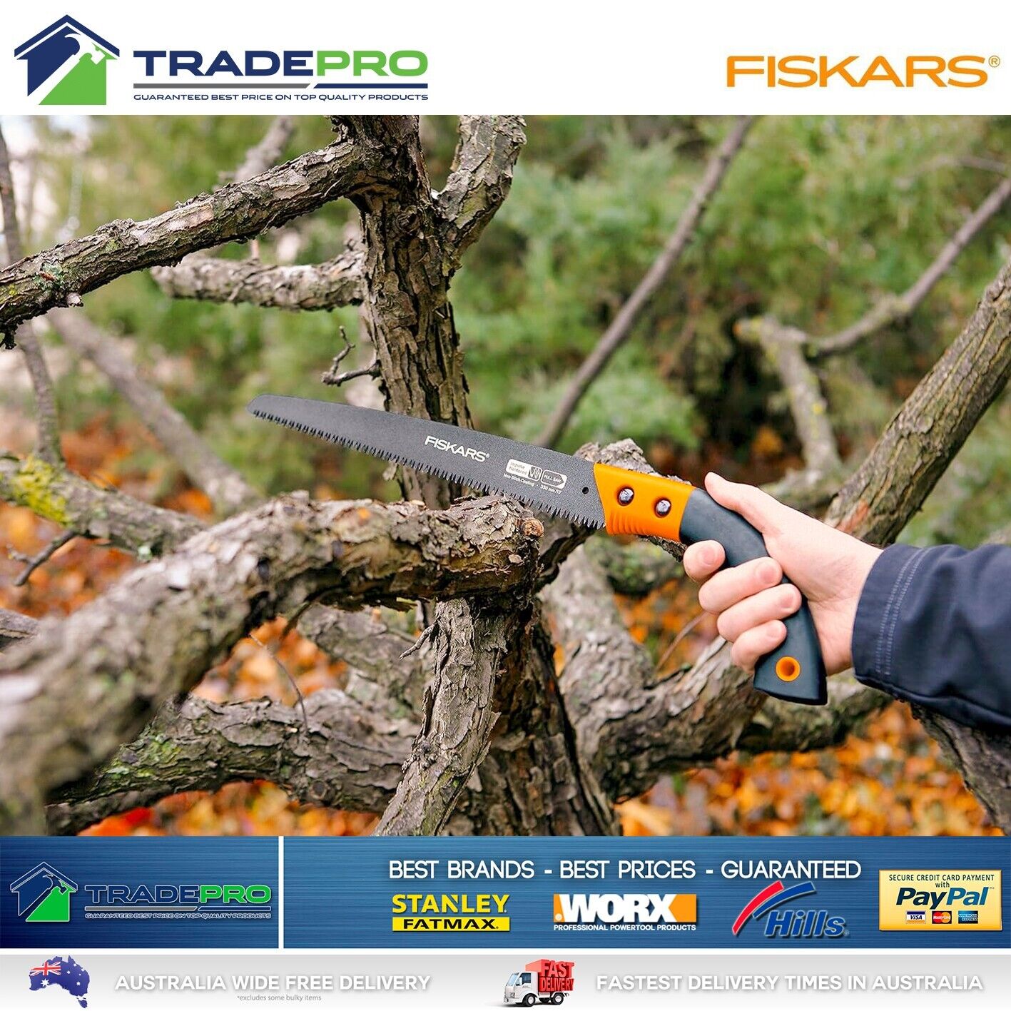 Fiskars Fixed Blade Garden Pull Saw 33cm Garden Pruning Razor Sharp Pruning Tool