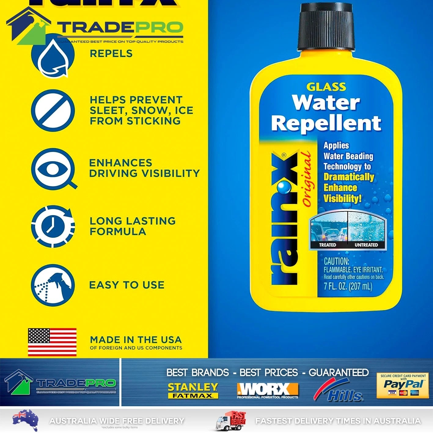 RainX Original Glass Treatment 207ml Repels Water Windscreen Rain Repellent