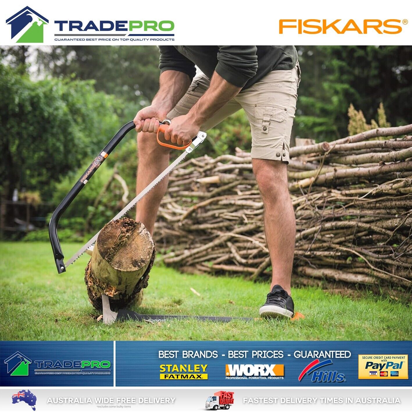 Fiskars Bowsaw 600mm 24" PRO Wood Hardpoint Bow Saw Pruning Tree Timber