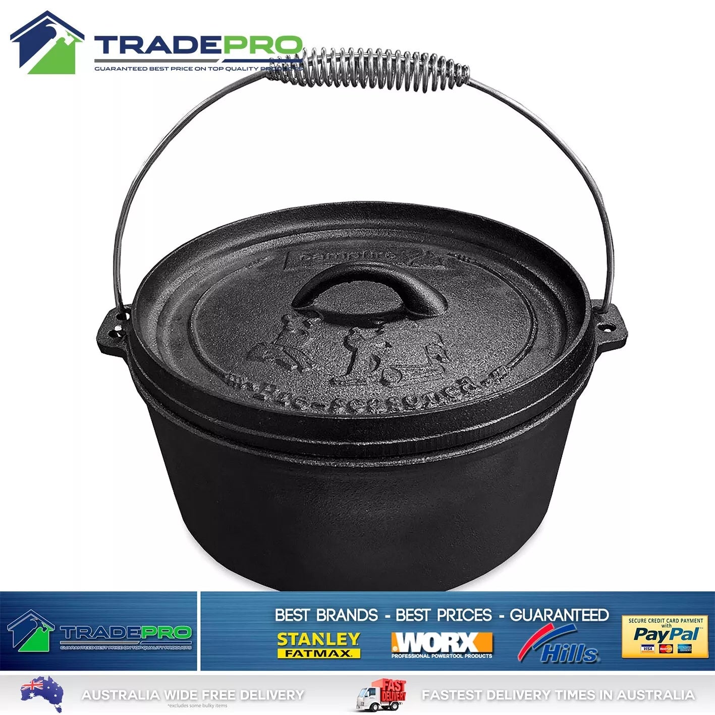 Camp Oven PRO Cast Iron 4.5 Quart Pre-Seasoned Dutch Oven Camping Fire Cooking