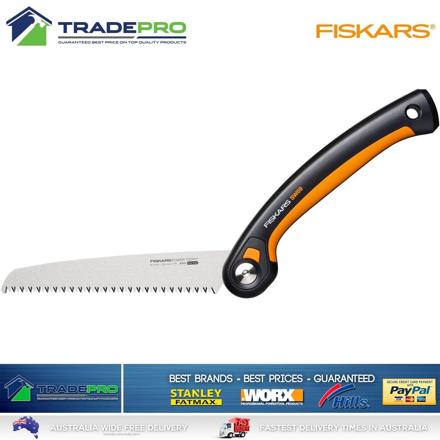 Fiskars PRO Folding Saw 21cm 3 Position Premium Pruning Pull Pruner Razor Teeth
