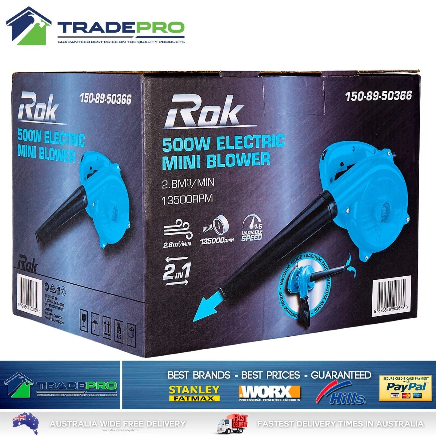 Blower Electric Portable Leaf Grass Garden Blower Genuine Rok® 500w 240v
