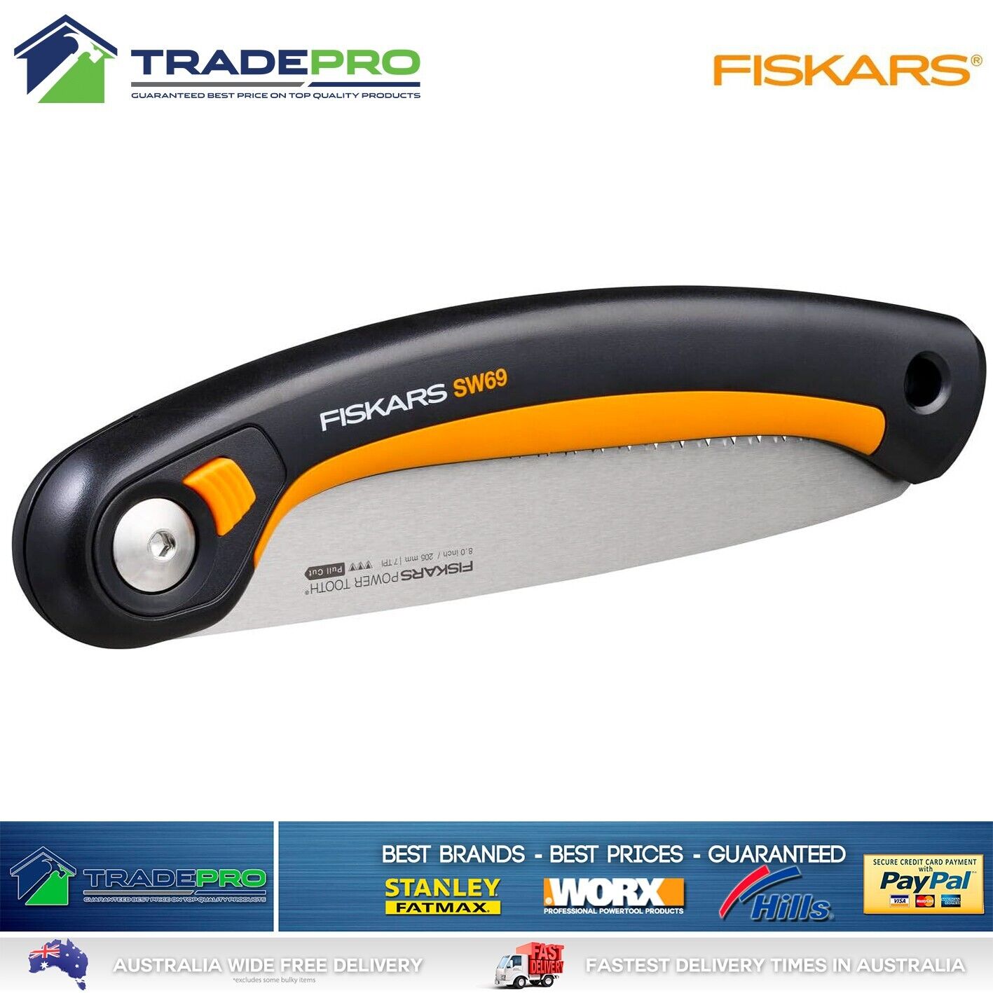 Fiskars PRO Folding Saw 21cm 3 Position Premium Pruning Pull Pruner Razor Teeth