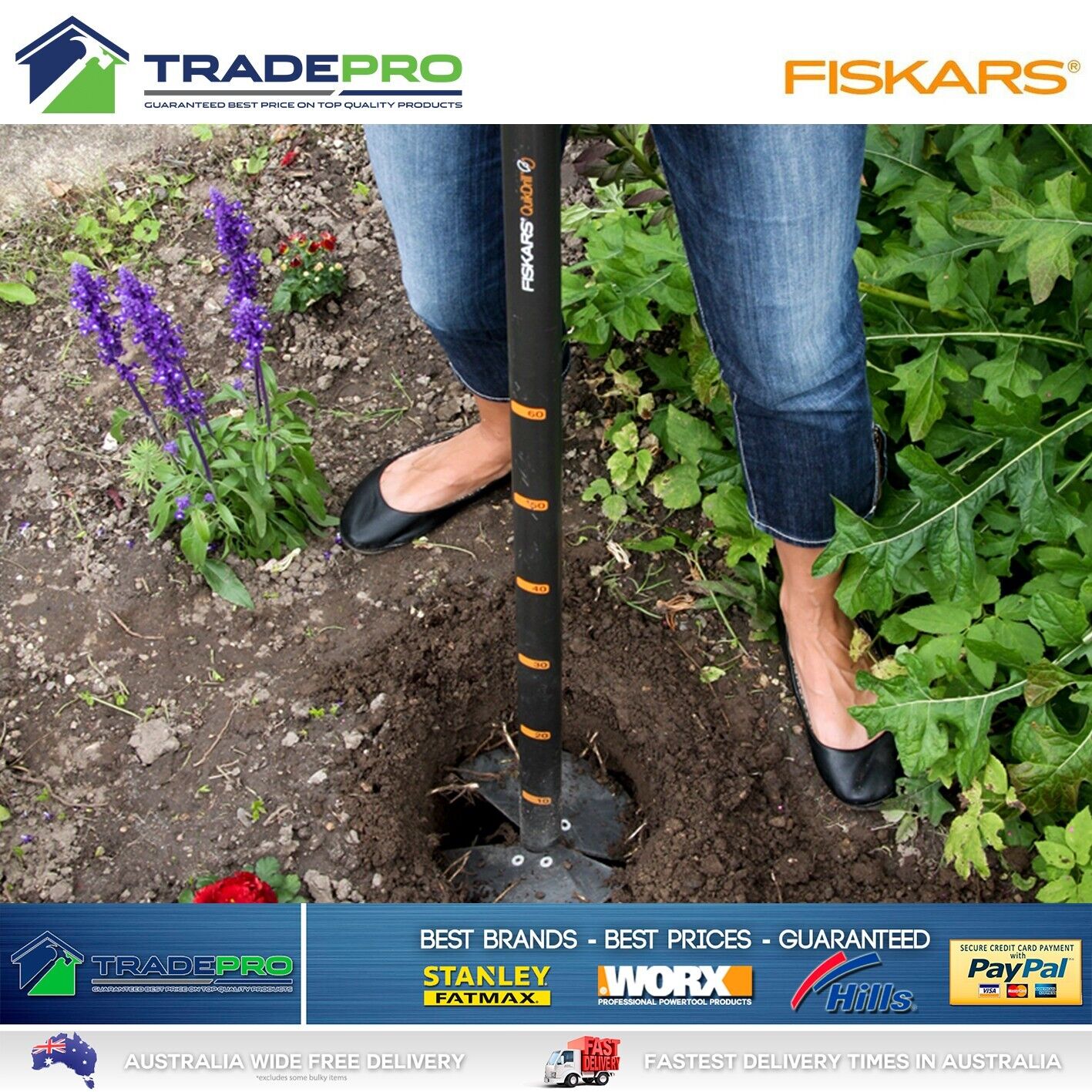 Fiskars Garden Hole Digger 150mm Spiral Plant Auger Earth Planter Quick Drill