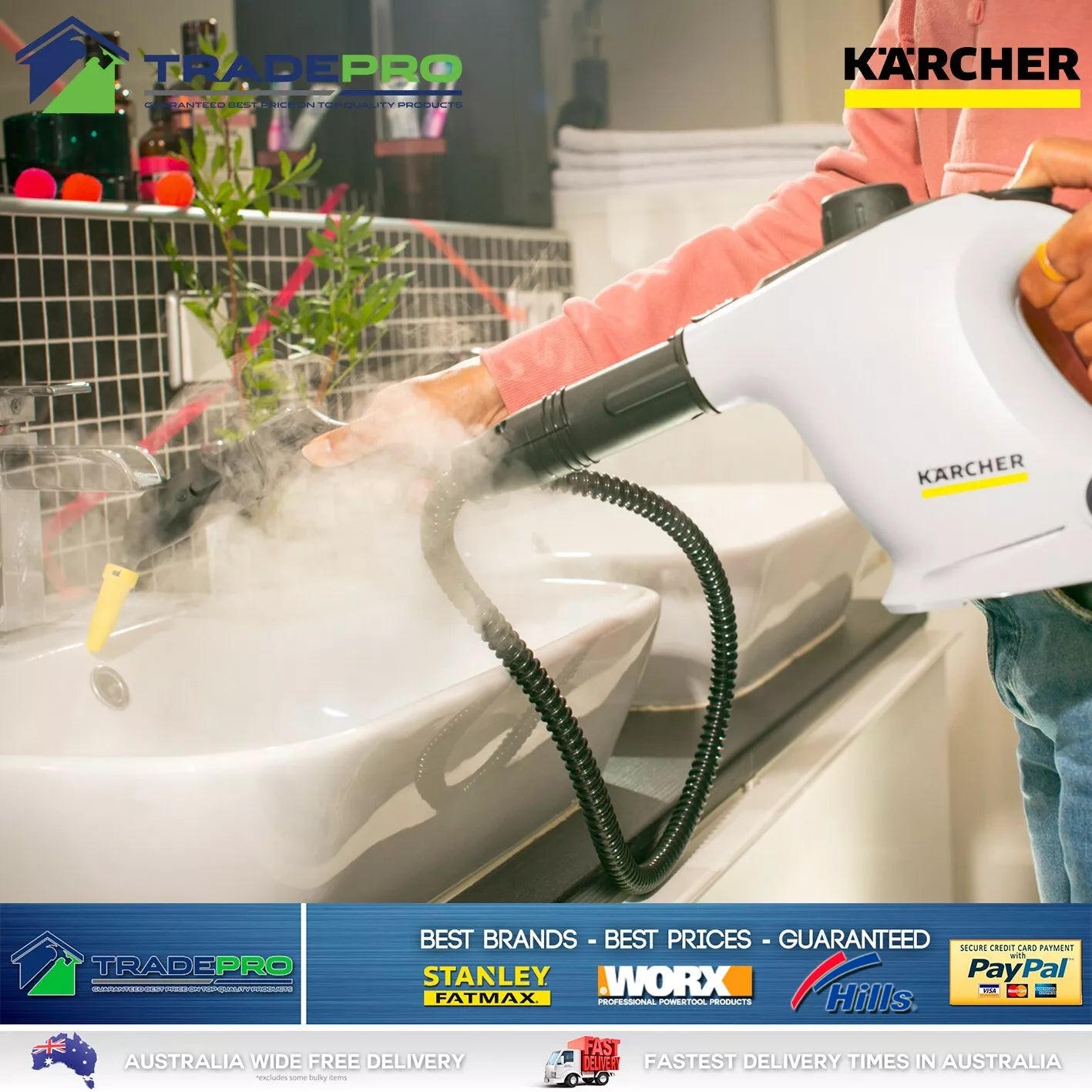 Karcher Steam PRO SC1 Cleaner Premium 1200 Watt Kit All Surface Set Window Tile