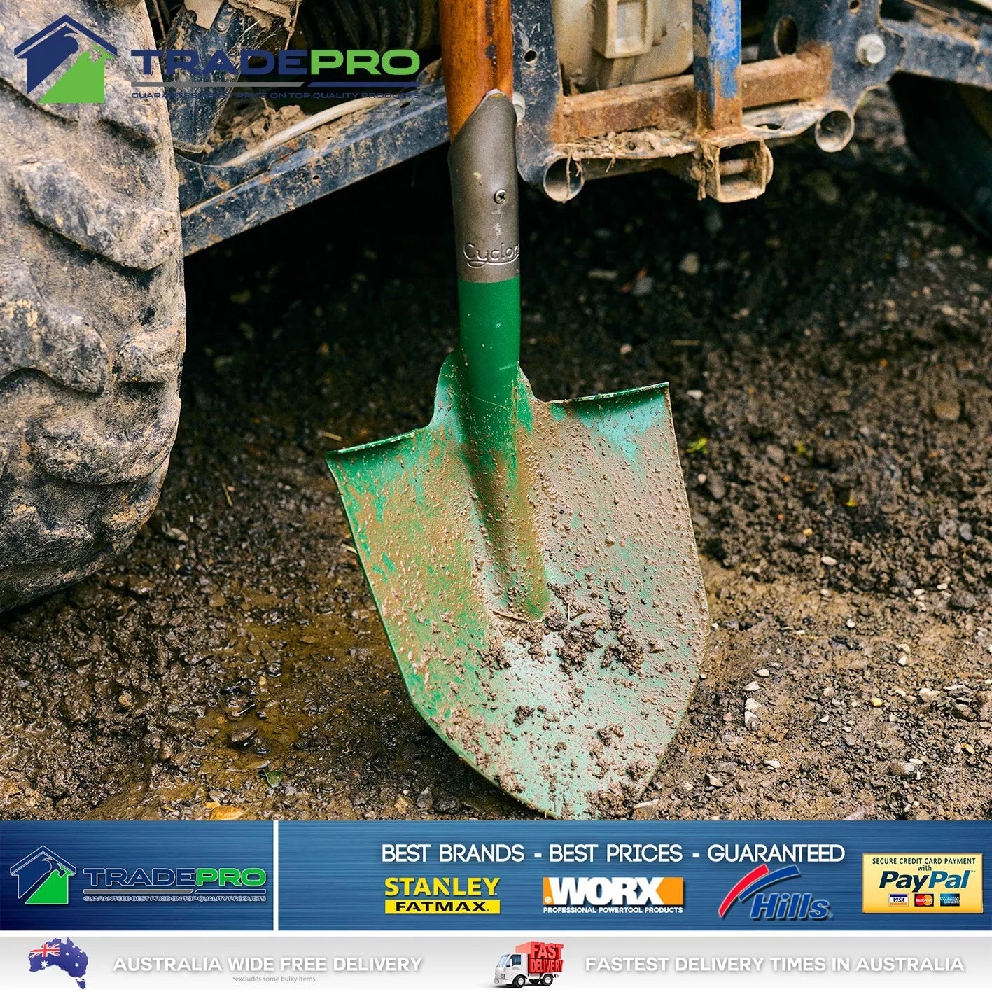 Cyclone Shovel 4WD Camping D Handle Short Handled Hardwood Spade Sand Digging