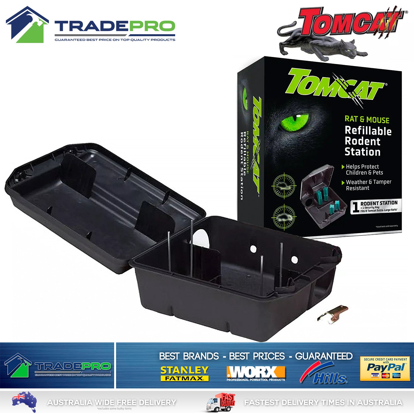 3x Tomcat Rat Bait Station Genuine Quality Lockable Tamper Weather Proof Trap