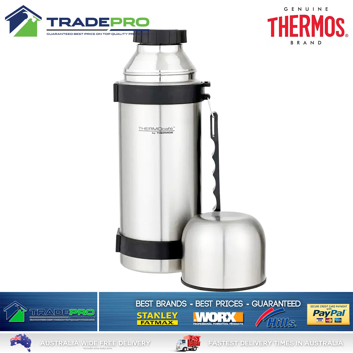 THERMOS® Flask Stainless Steel 1Ltr Vacuum Insulated Bottle Beverage Food 1L