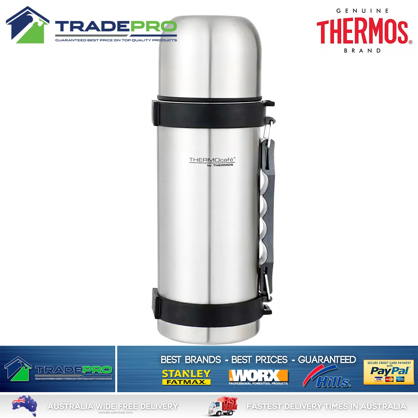 THERMOS® Flask Stainless Steel 1Ltr Vacuum Insulated Bottle Beverage Food 1L