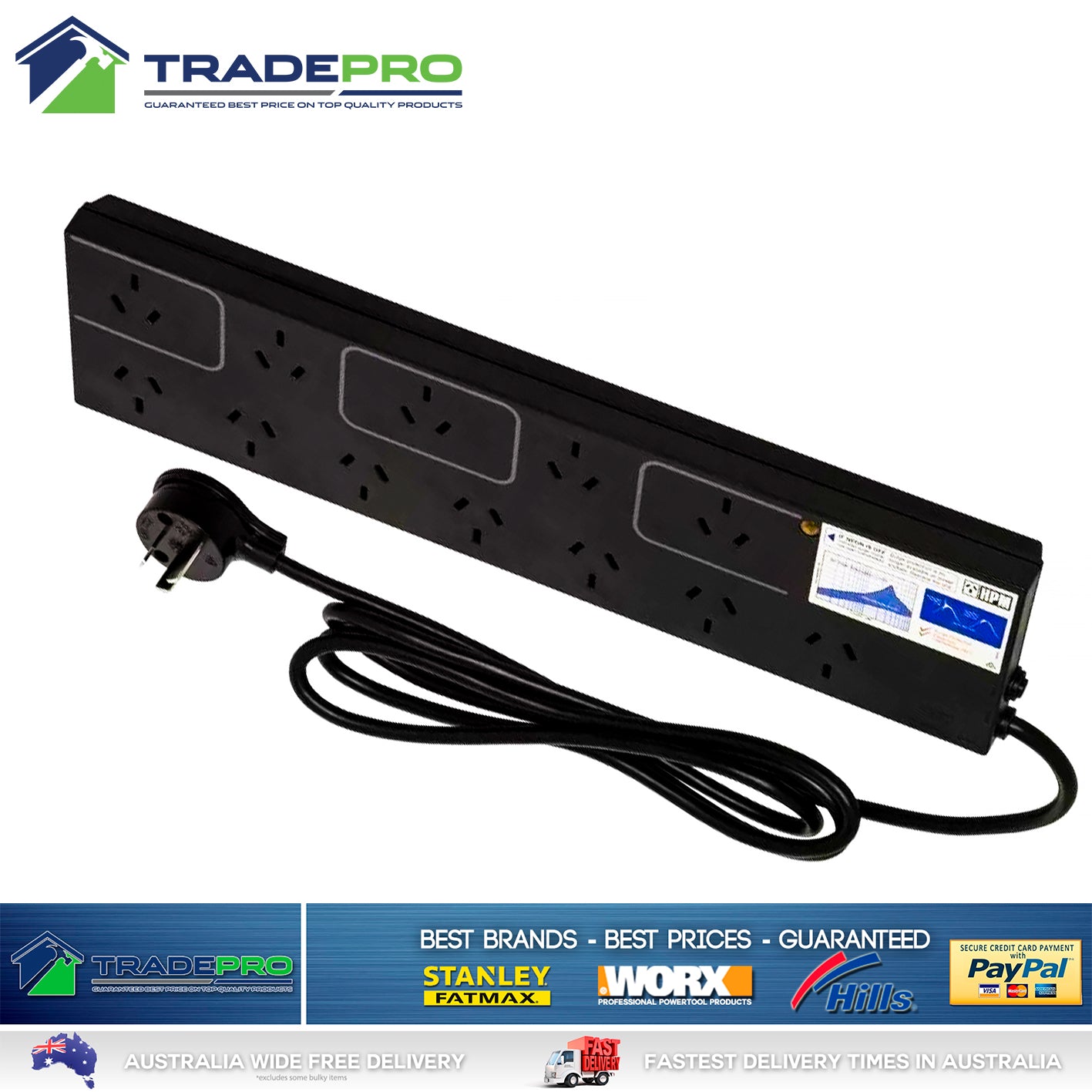 Power Board PRO Surge Spike Filter Protector 12 Outlet HPM Black Powerboard