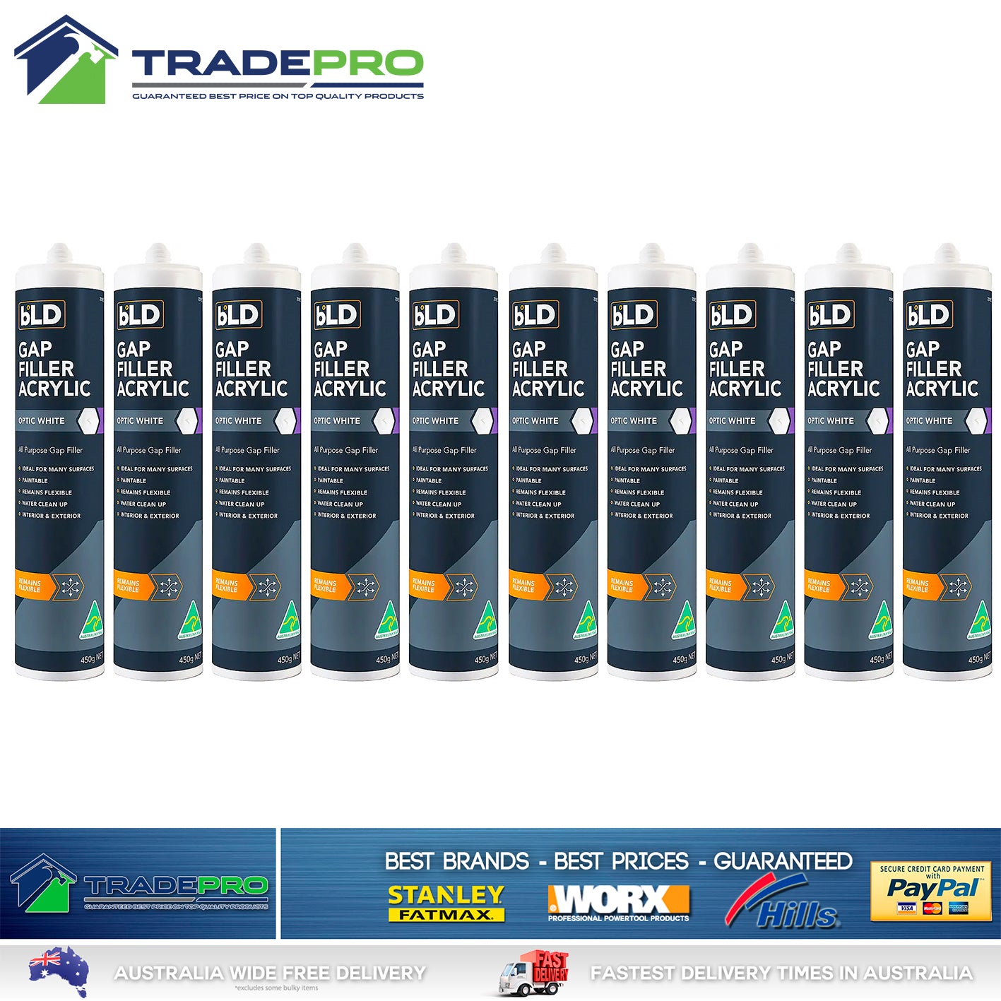 10x Gap Filler 450g White Cartridge No More Gaps Acrylic Sealant 10pc 7814858