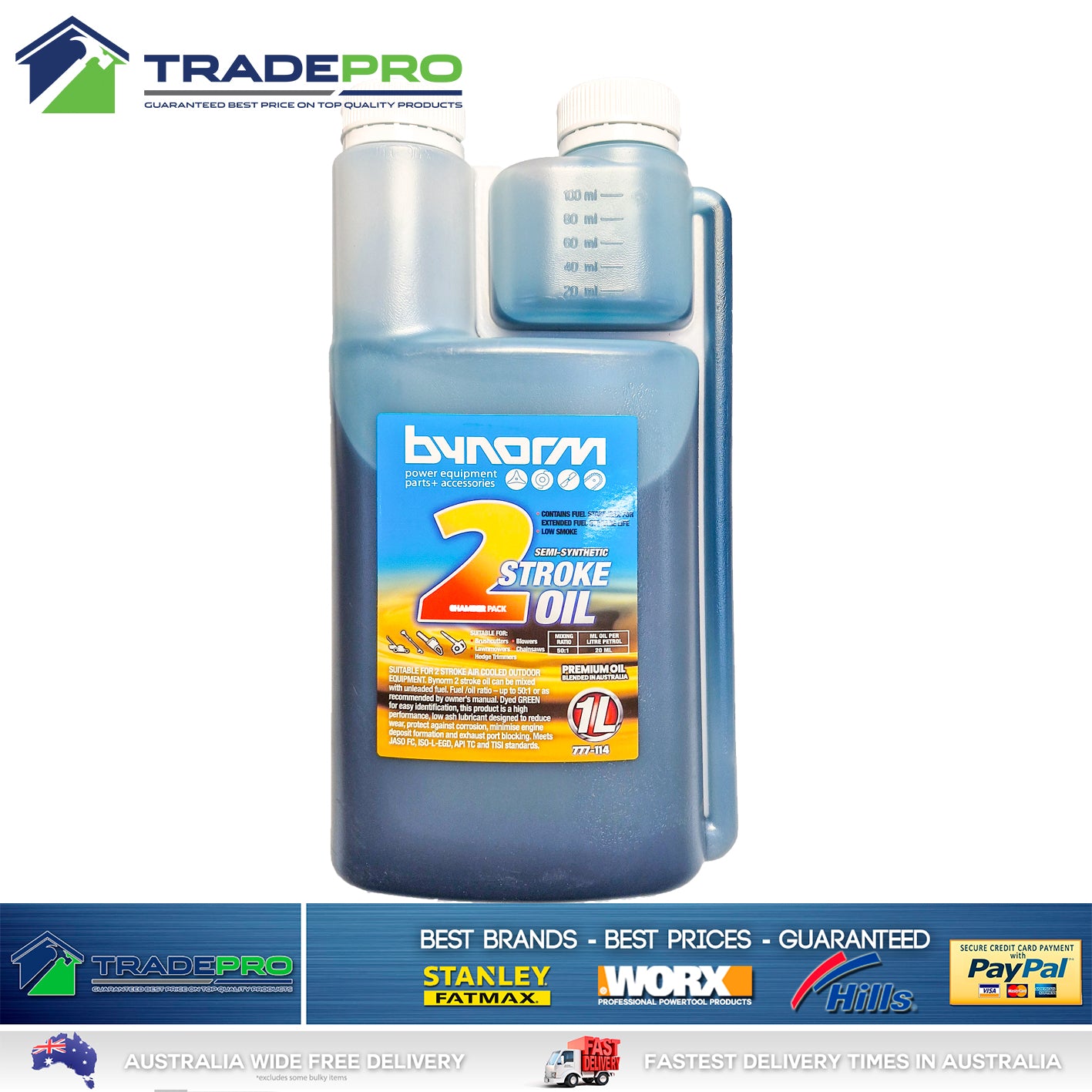 Lawnmower Oil 1Ltr 2 Stroke Bynorm Chainsaw Grass Trimmer Brush Cutter Mower