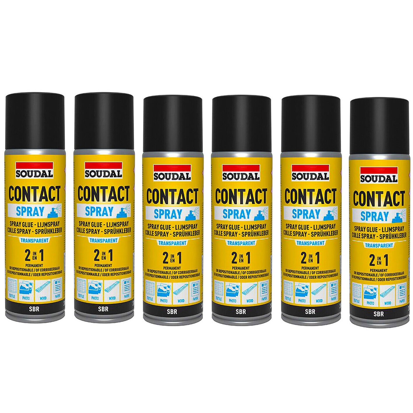 6x Contact Adhesive Spray Fast Grip Soudal 300ml Permanent Strong Glue Bonding
