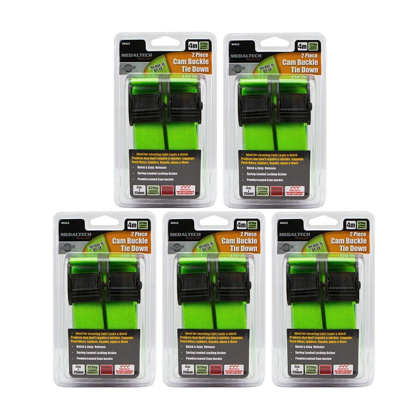 10PC Tie Down Cam Buckle Set 4m x25mm Straps 650kg Cars Trucks Trailer Ladder