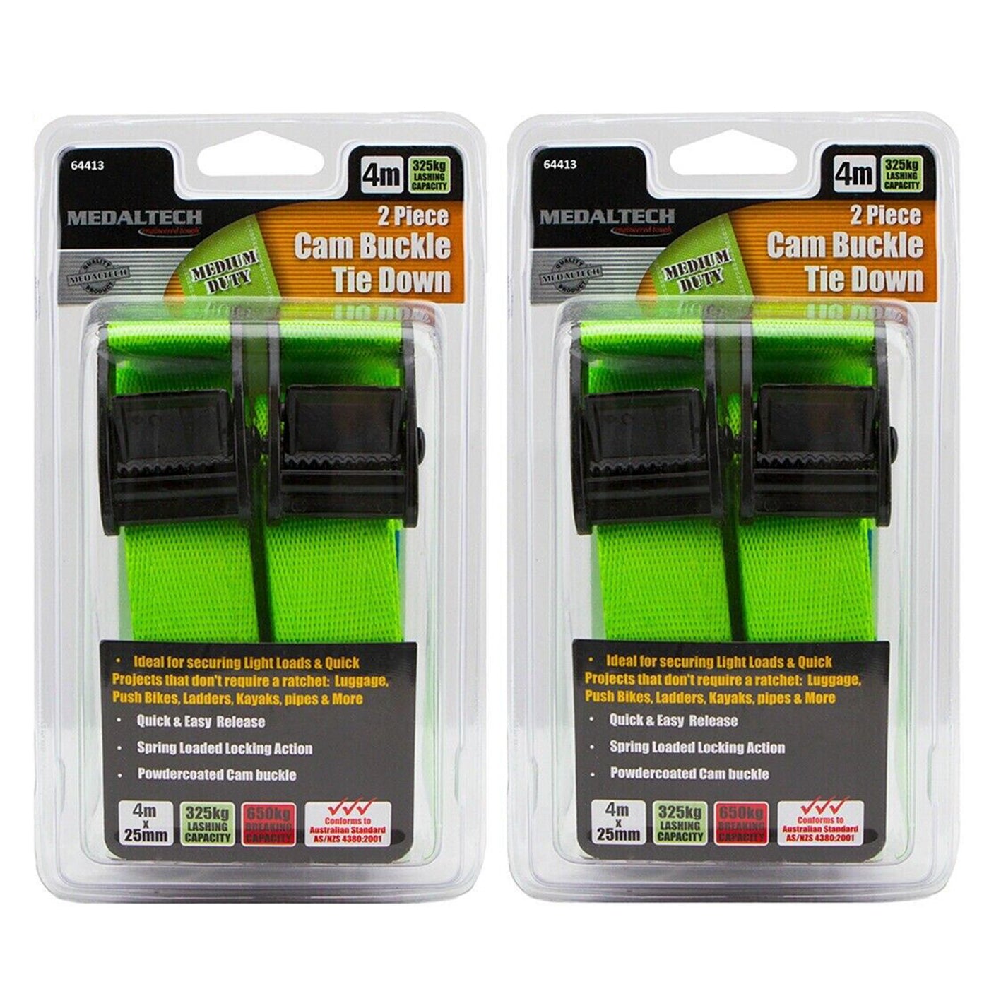 4PC Tie Down Cam Buckle Set 4m x25mm Straps 650kg Cars Trucks Trailer Ladder 4x