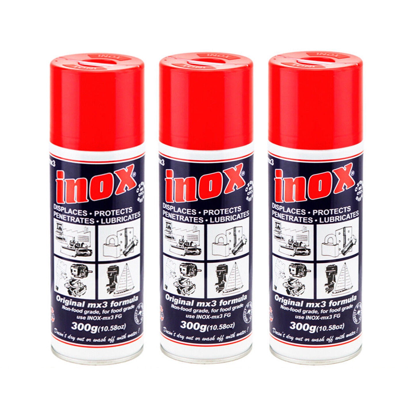 Genuine Inox MX3 Lubricant 3x300gm Spray Protect Heavy Duty Marine Auto Aerosol