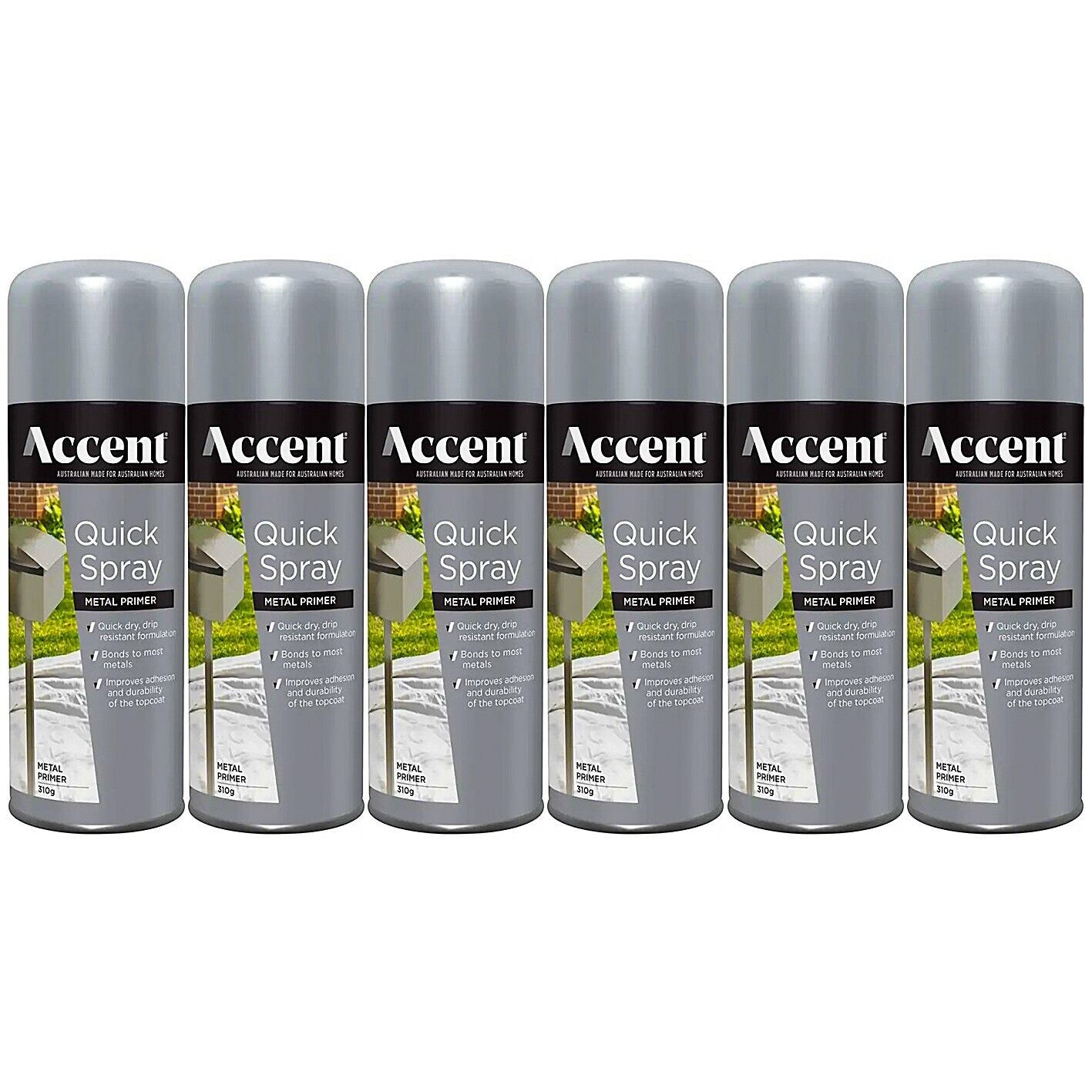 6x Spray Paint Can 310g Grey Metal Primer Quick Dry Smooth Bond Drip Resistant