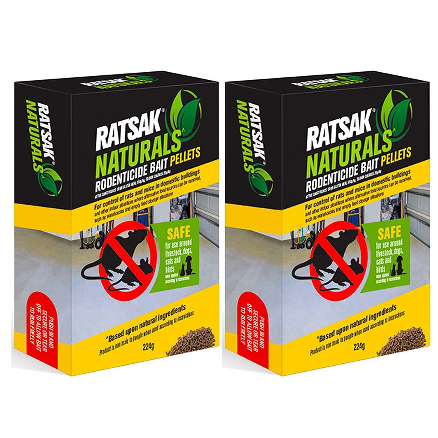 Ratsak Natural 2x 224g Rat Mouse Killer Mice Rodent Bait Pellets Pet Safe Poison