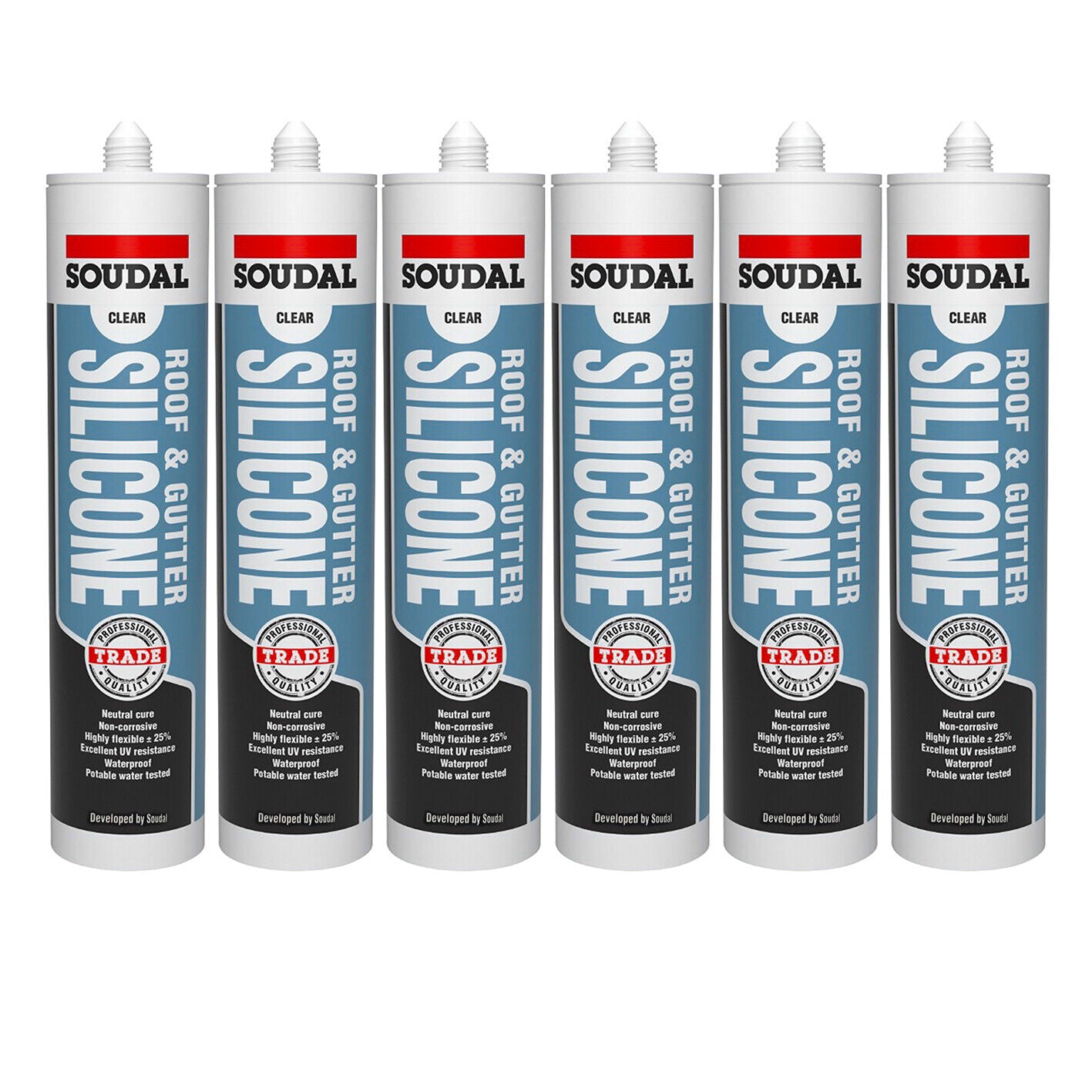 6x Soudal® Roof & Gutter 300ml Seal Silicone Transparent Clear Sealant Sealer