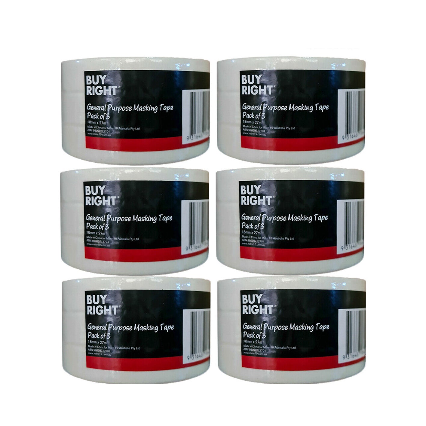 18x Masking Tape BuyRight Premium 18mm x 27m Bulk Painting Paint Edging Sticky