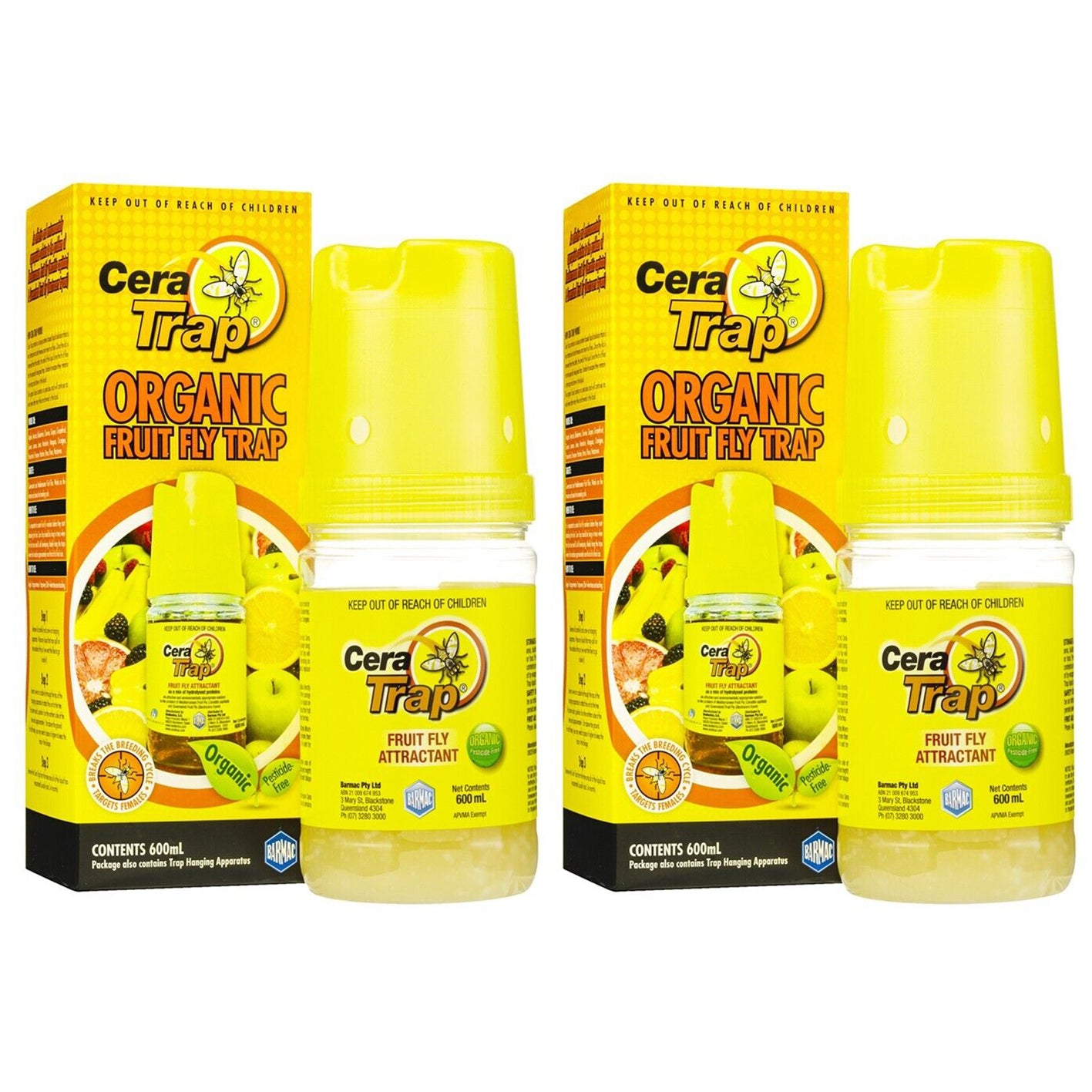 2x Fruit Fly Trap Cera Trap® 600ml Organic Fruitfly Catcher Natural Kit