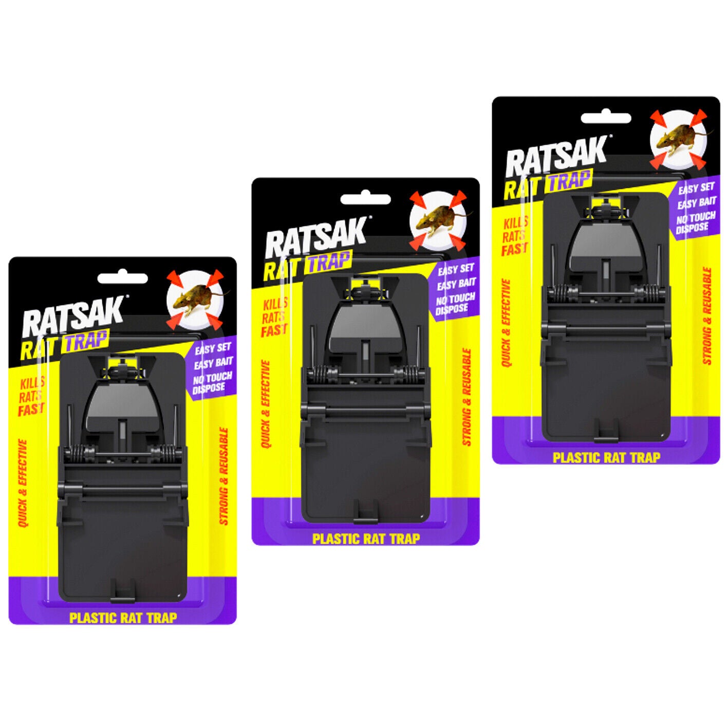 3x Rat Mouse Trap Ratsak® No Touch Reusable Easy Bait Mice Capture Animal Pest