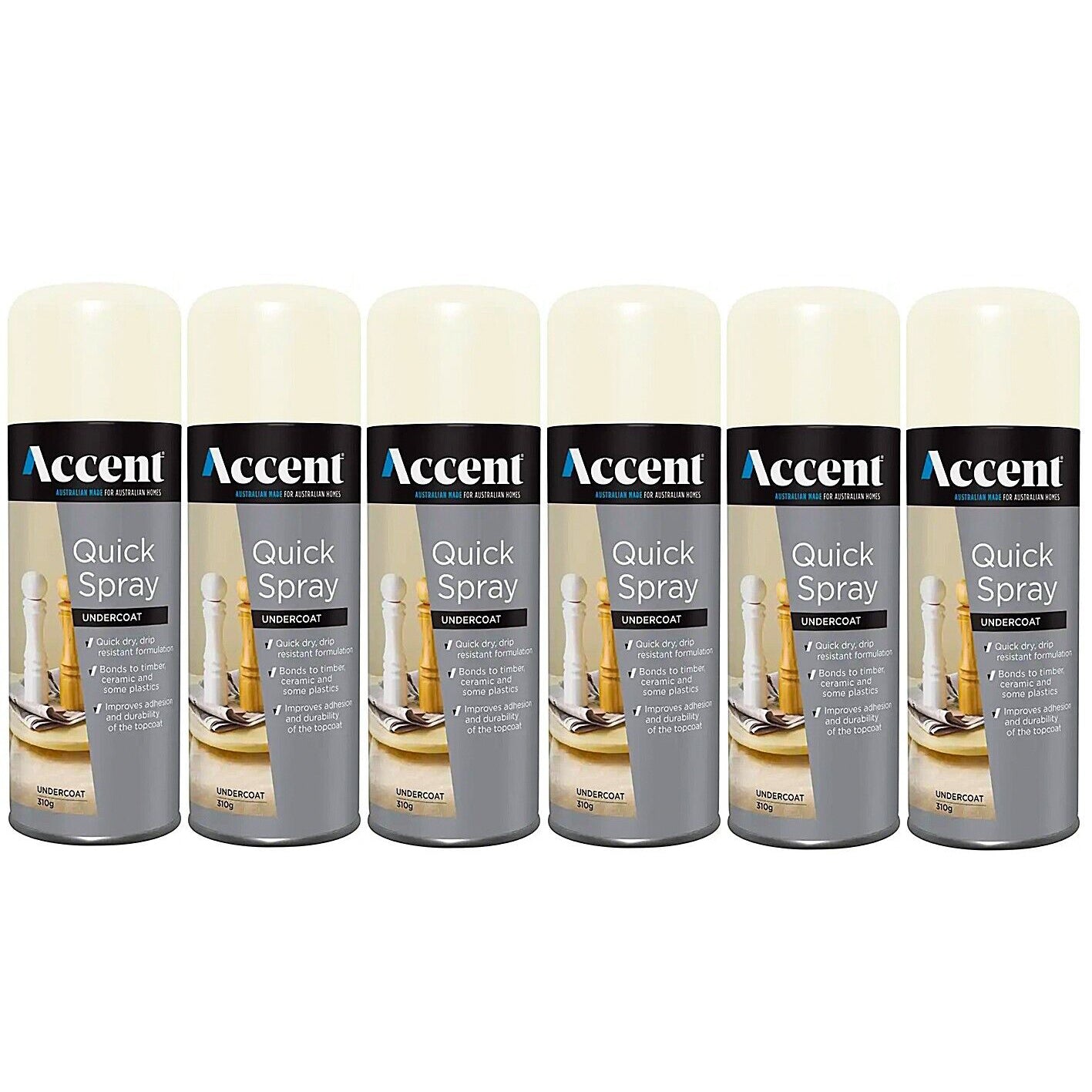 6x Spray Paint Can 310g Undercoat Wood Ceramics Plastic Quick Dry Int&Ext PRO