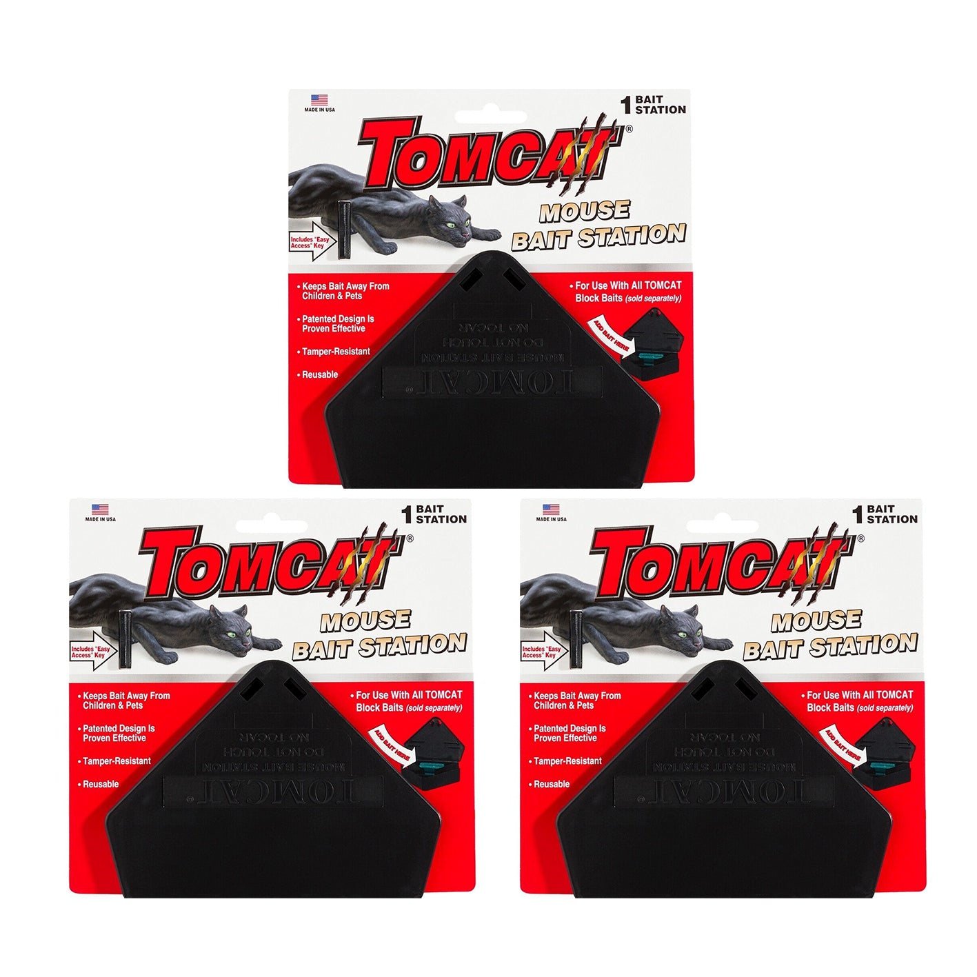 3x Tomcat Mouse Bait Station Poison Killer Trap Plastic Safe Children Lockable