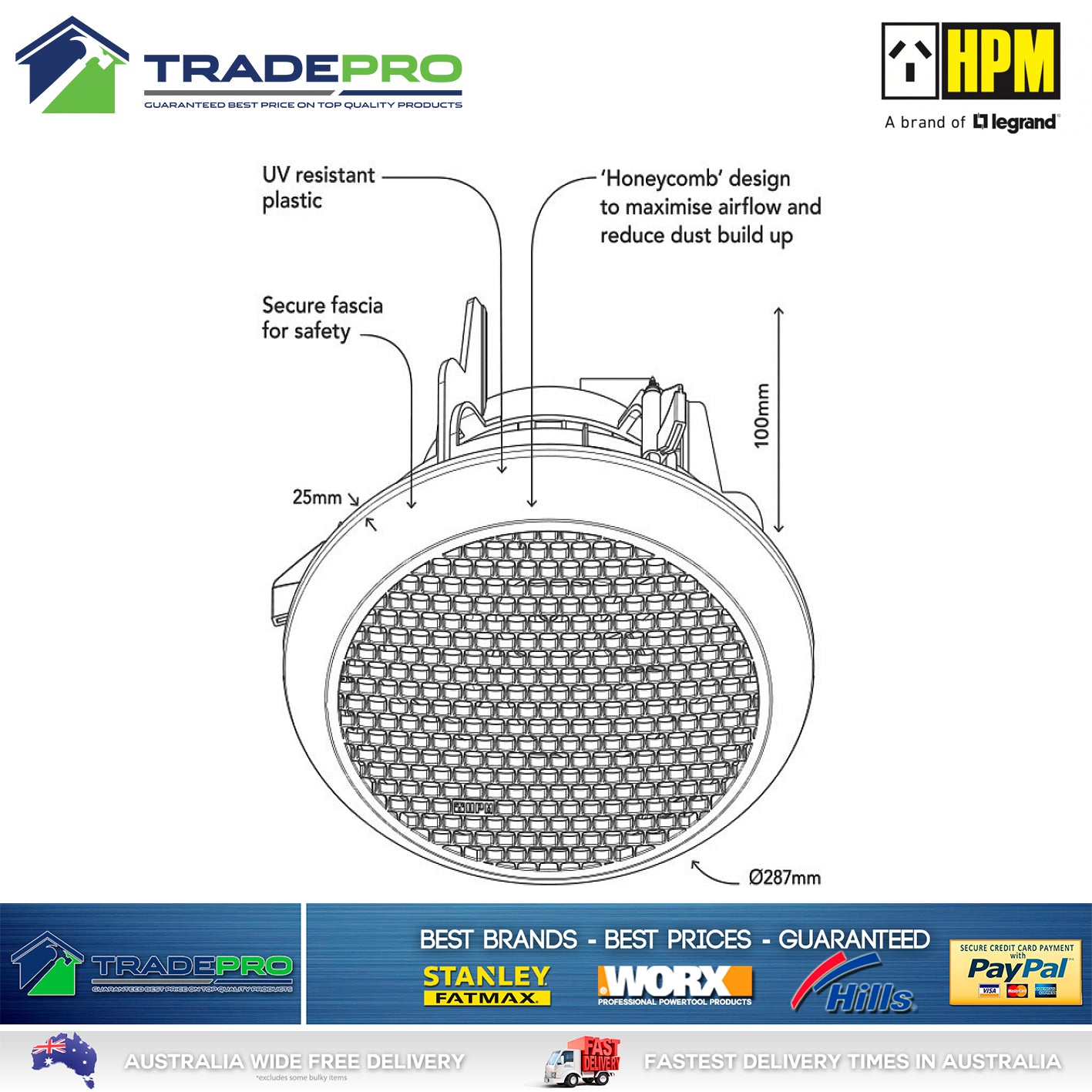 Exhaust Fan Bathroom 200mm Round Quality HPM® PRO Fan Ceiling Kitchen White