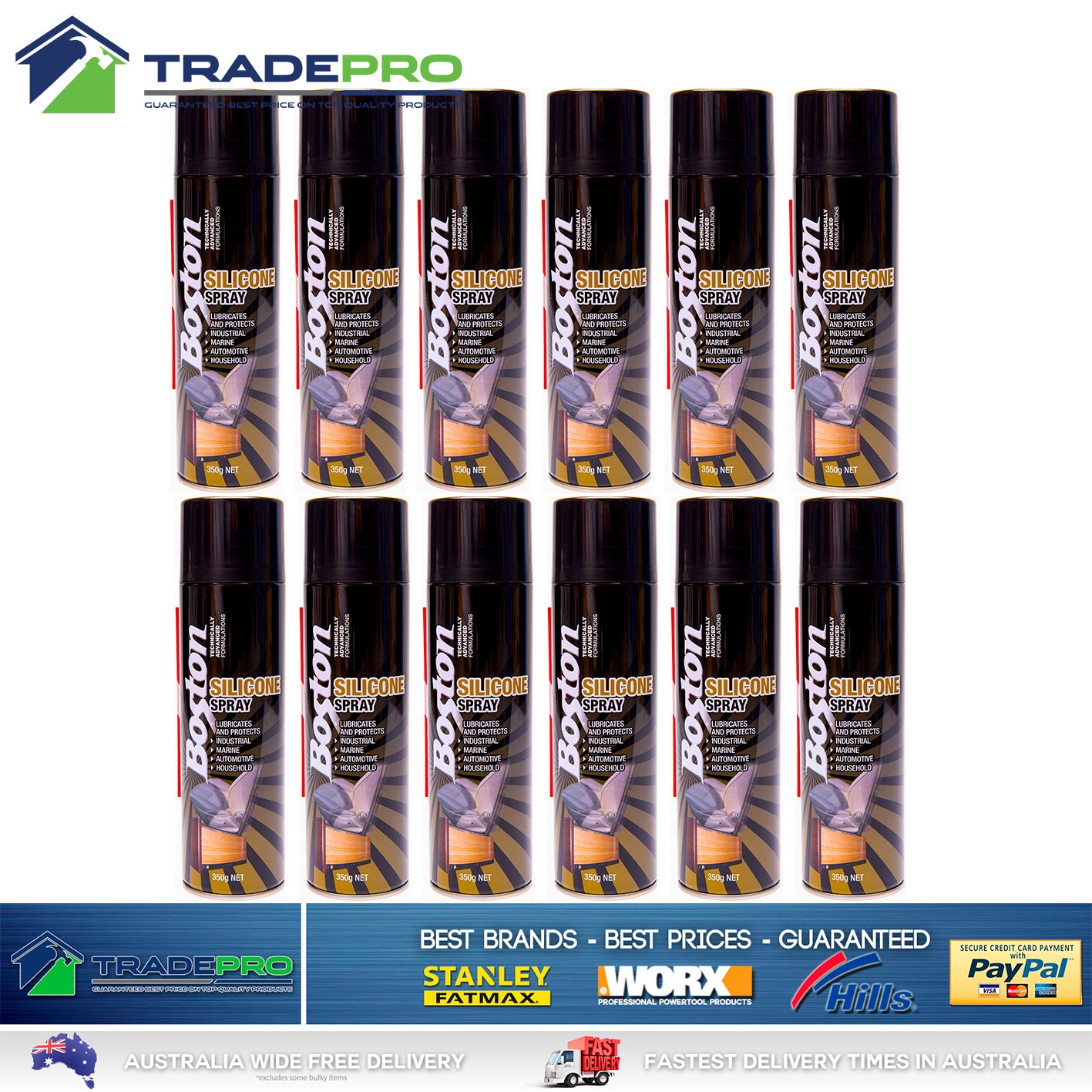 12x Silicone Spray Boston 350g Lubricant Treadmill Marine Anti Squeak Friction