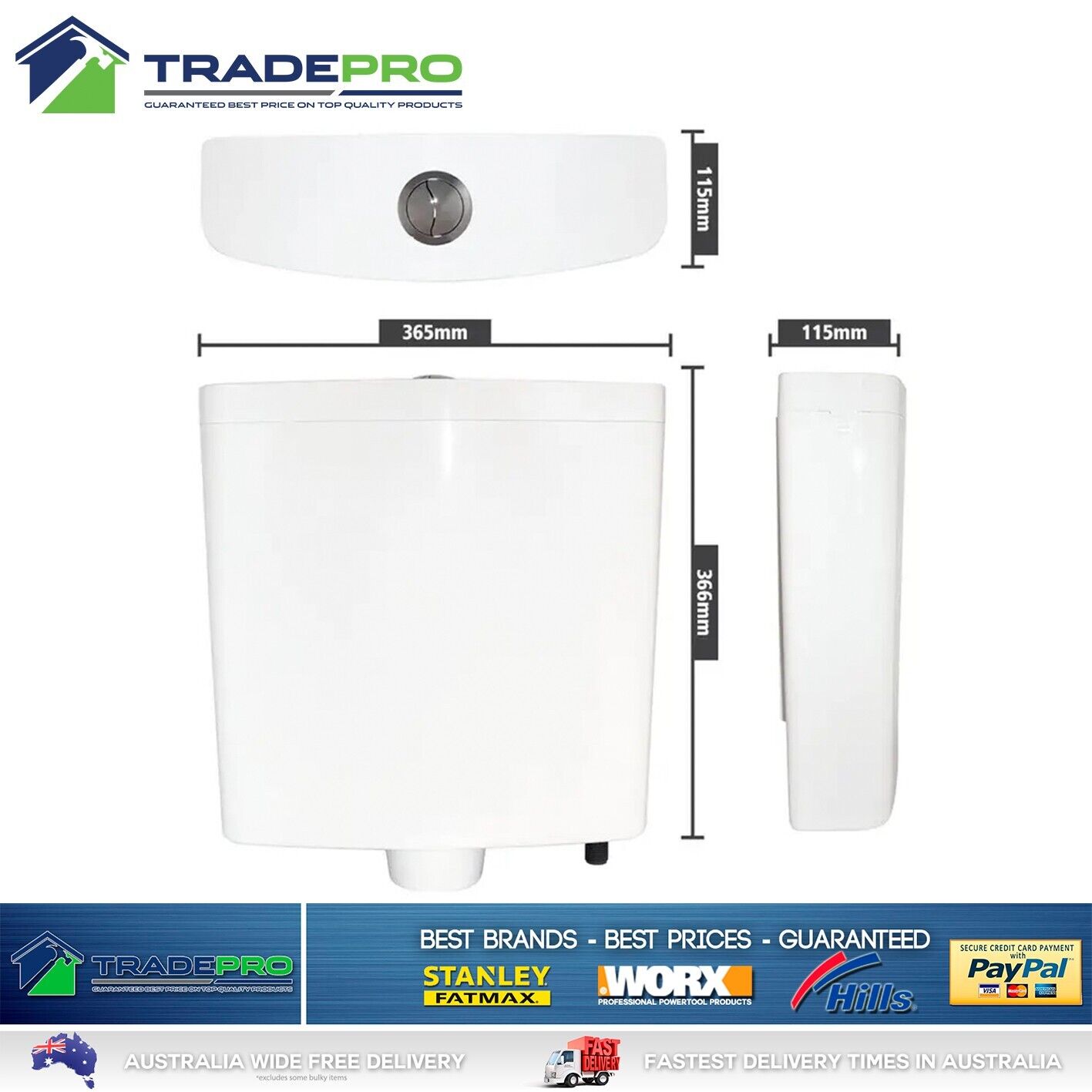 Toilet Cistern Eldon Universal Quality Dual Flush 4.5/3L Fix A Tap Modern WELS