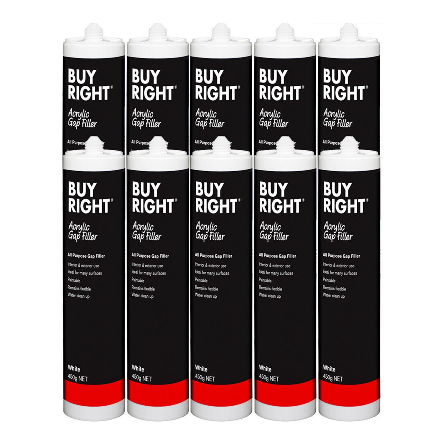 10x Gap Filler 450g White Cartridge BuyRight No More Gaps Acrylic Sealant 10pc