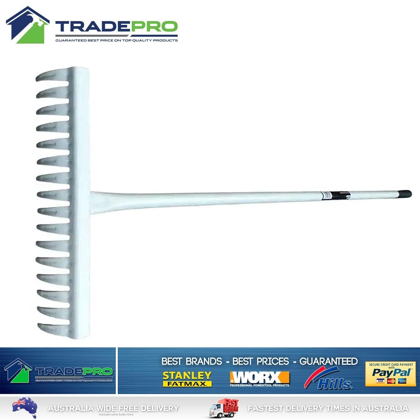 Garden Rake with Handle Metal 16 Teeth Garden Lawn Grass Leaf Cleaner PRO