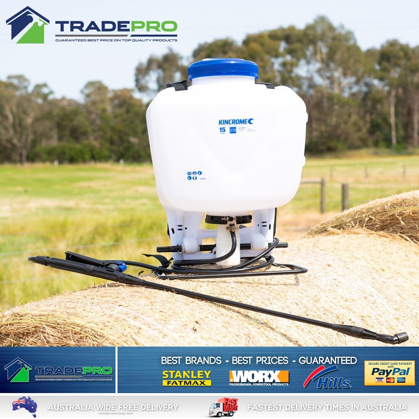 Garden Sprayer Kincrome PRO 15Ltr Backpack Adjustable Piston Pump Lance Portable