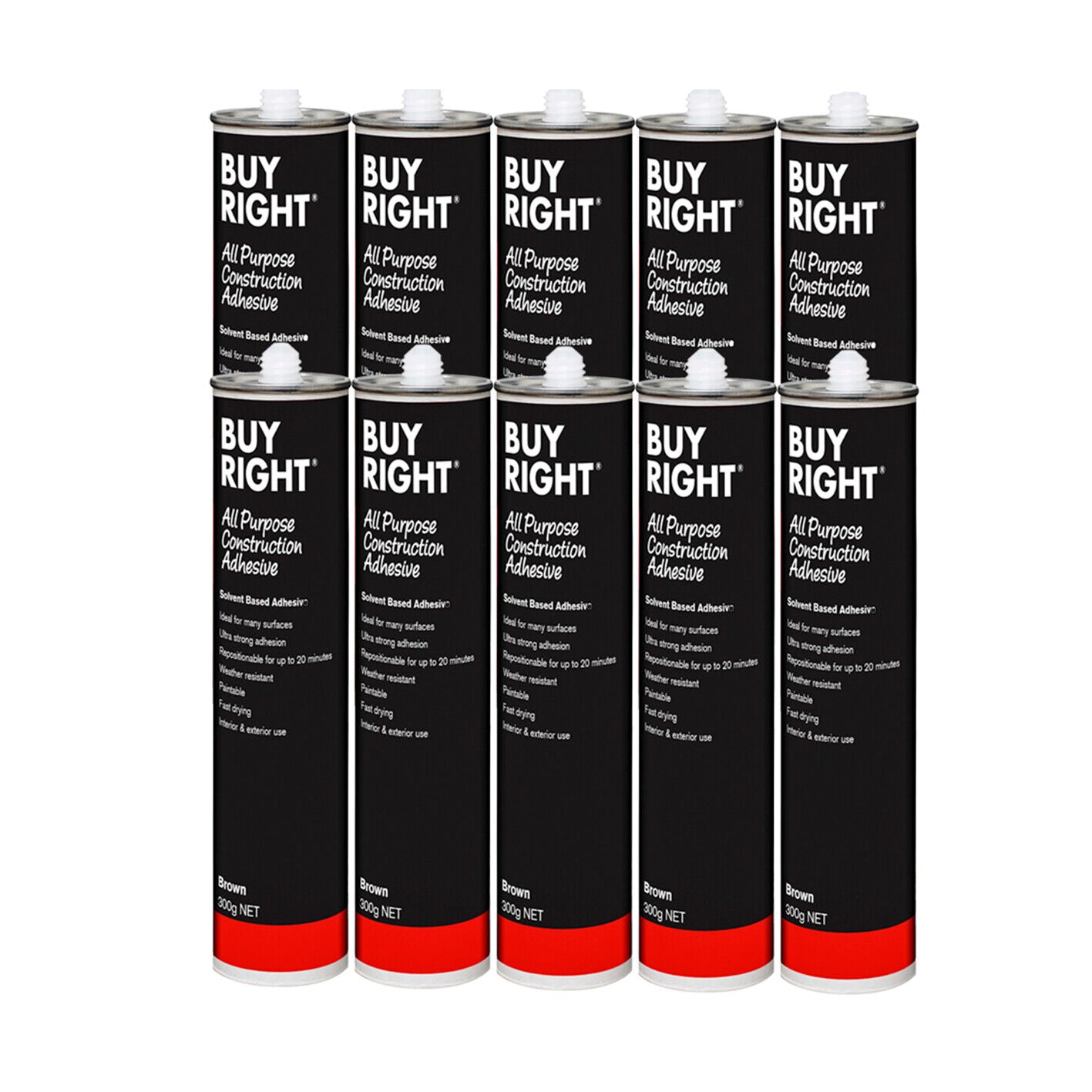 10x Glue Construction Adhesive BuyRight 300g Cartridge Liquid No Nails 10pc