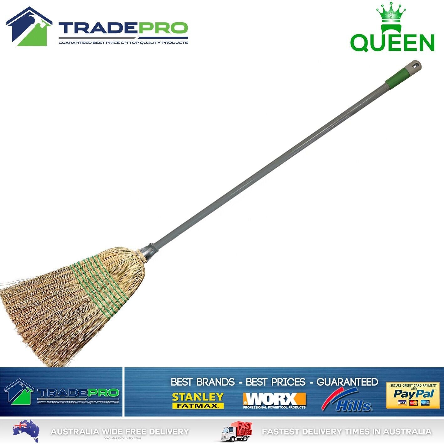 Broom Millet Straw 7 Tie Queen Quality Outdoor Indoor Yardmaster Metal Handle