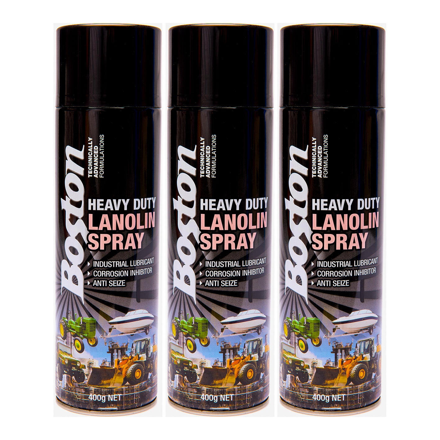 3x Lanolin Spray 400gm Boston Anti corrosion Lanox lubricant Marine Auto Inox SS
