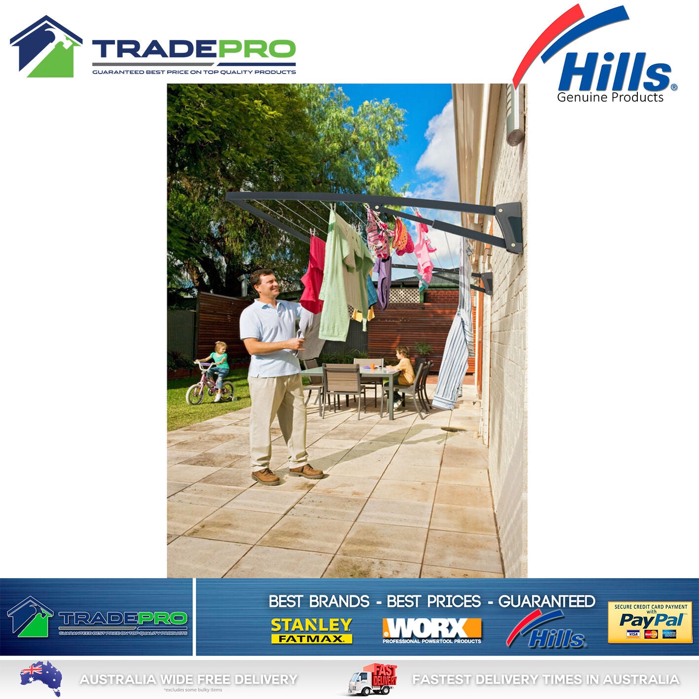 Hills® Clothes Line PREMIUM Large Folding Single Down Clothesline Monument