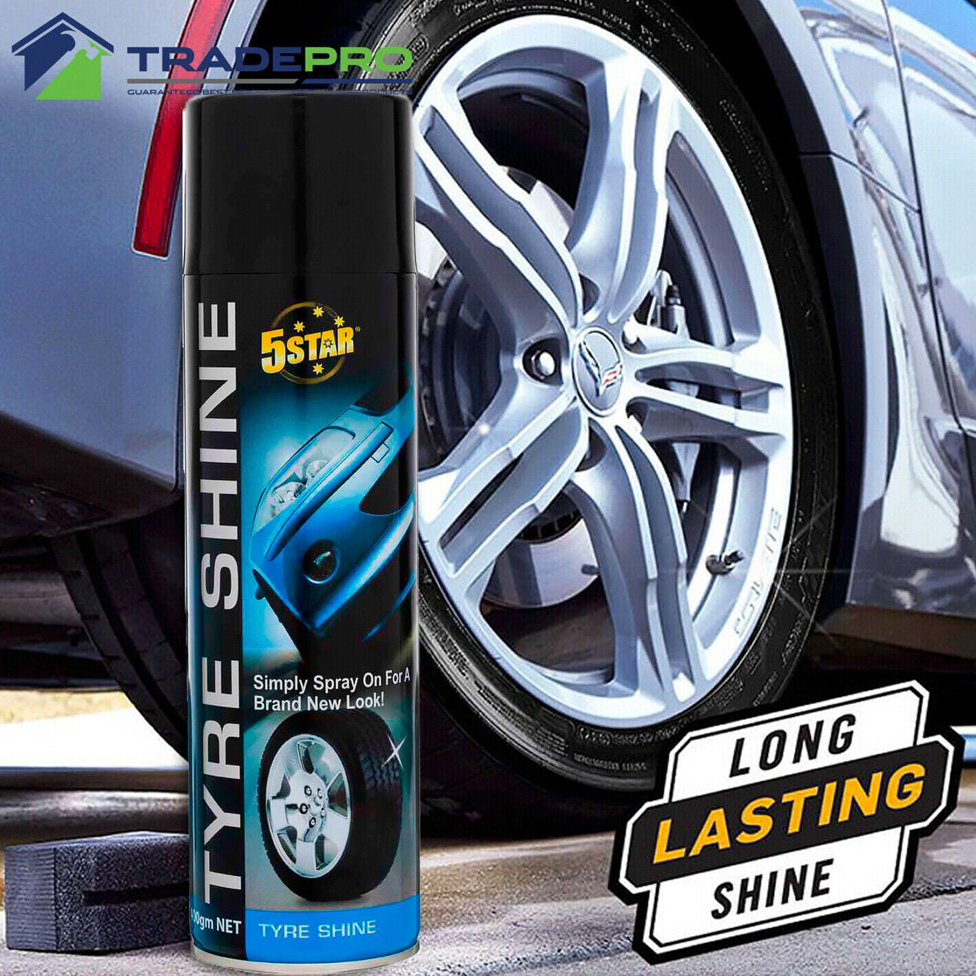 Tyre Shine Spray 350G Wet Look Car Truck Tyres Gloss 5 Star Mudflaps Black Mats