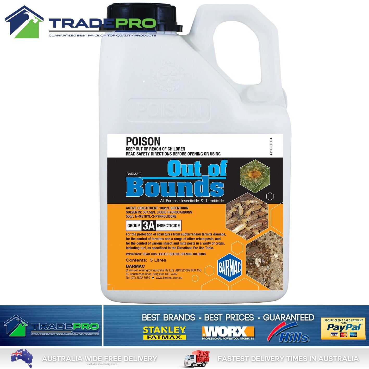 Termite Ant Cockroach Spray 5L Out of Bounds Bifenthrin 100gm/L Pest Killer