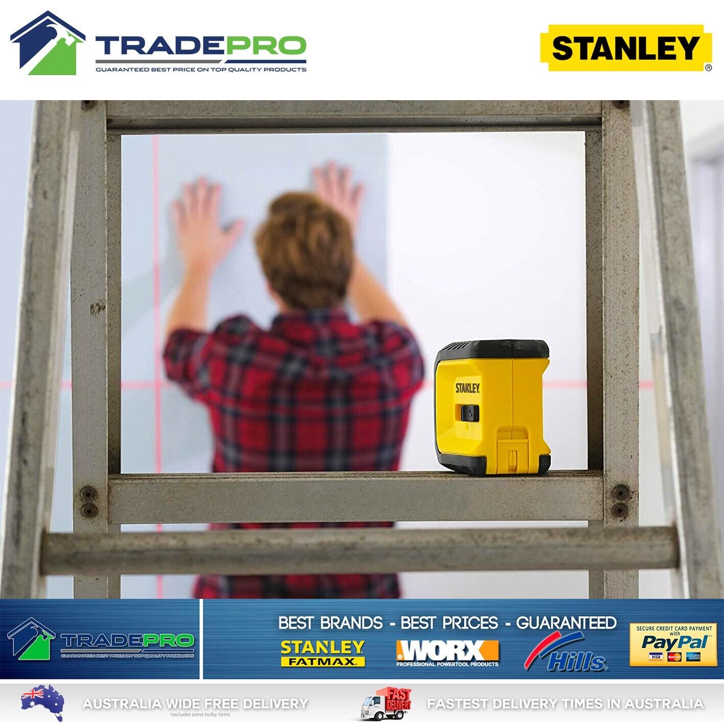 Stanley Cross Line Laser Red Leveling Distance Accurate Transversal Pendulum PRO
