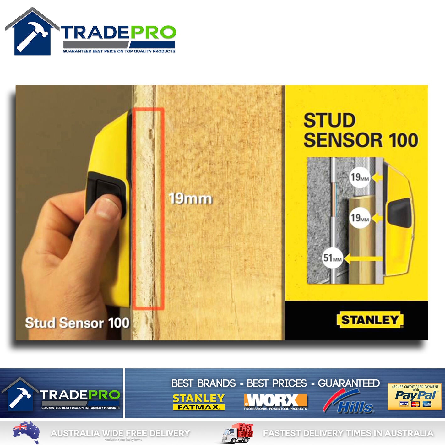 Stanley Stud Detector Sensor Finder S100 NEW MODEL AC Detection Metal &Wood Scan